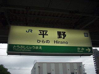 平野駅名標