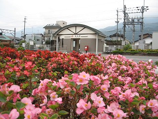 花と駅舎
